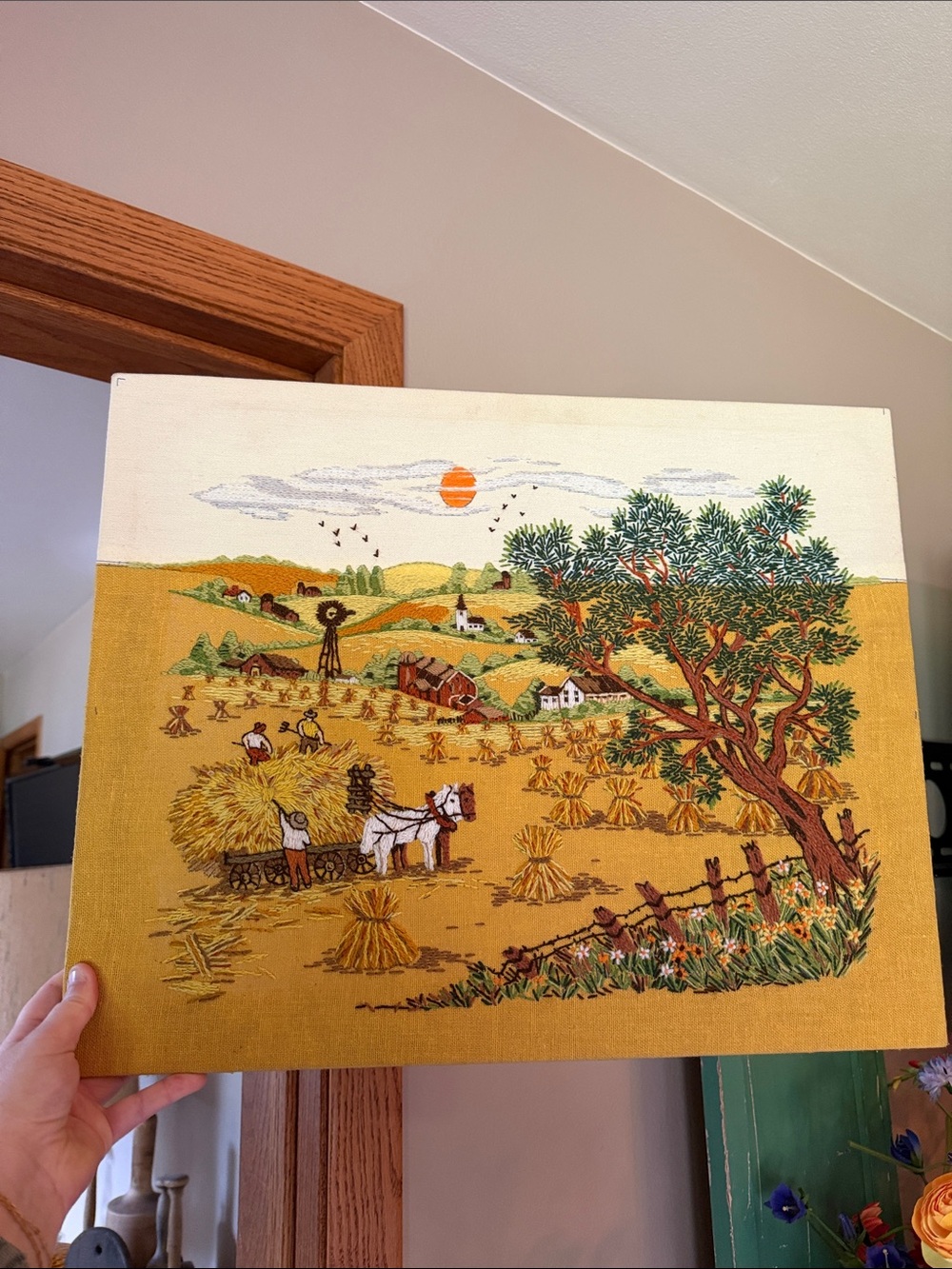 RARE SUMMER HARVEST FOLK ART ADELE VERES CREWEL EMBROIDERY KIT RUSTIC COUNTRY